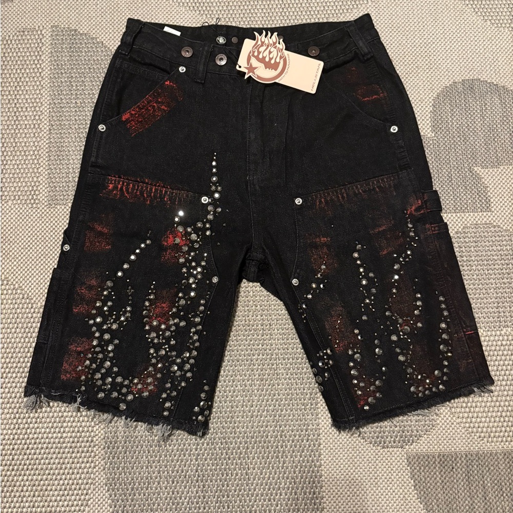 Black Hellstar Denim Shorts